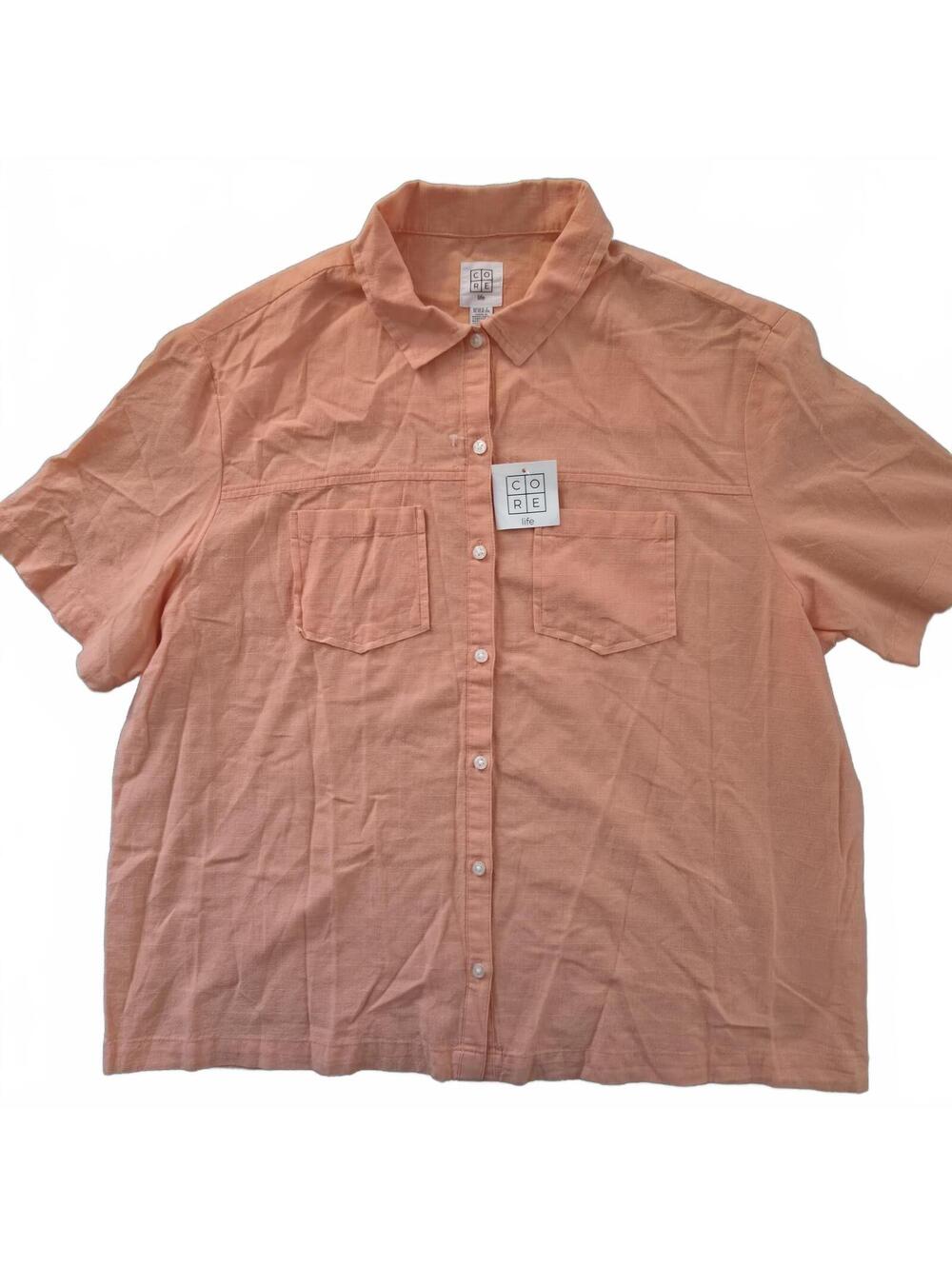 Core Life X-Large Peach Cotton Linen Short Sleeve Button Front Shirt
